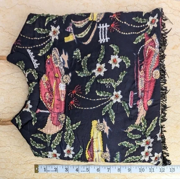 Vintage Hand Beaded Retro Cars Fringe Black Purse Boho Tote Bamboo Handle - Picture 6 of 13